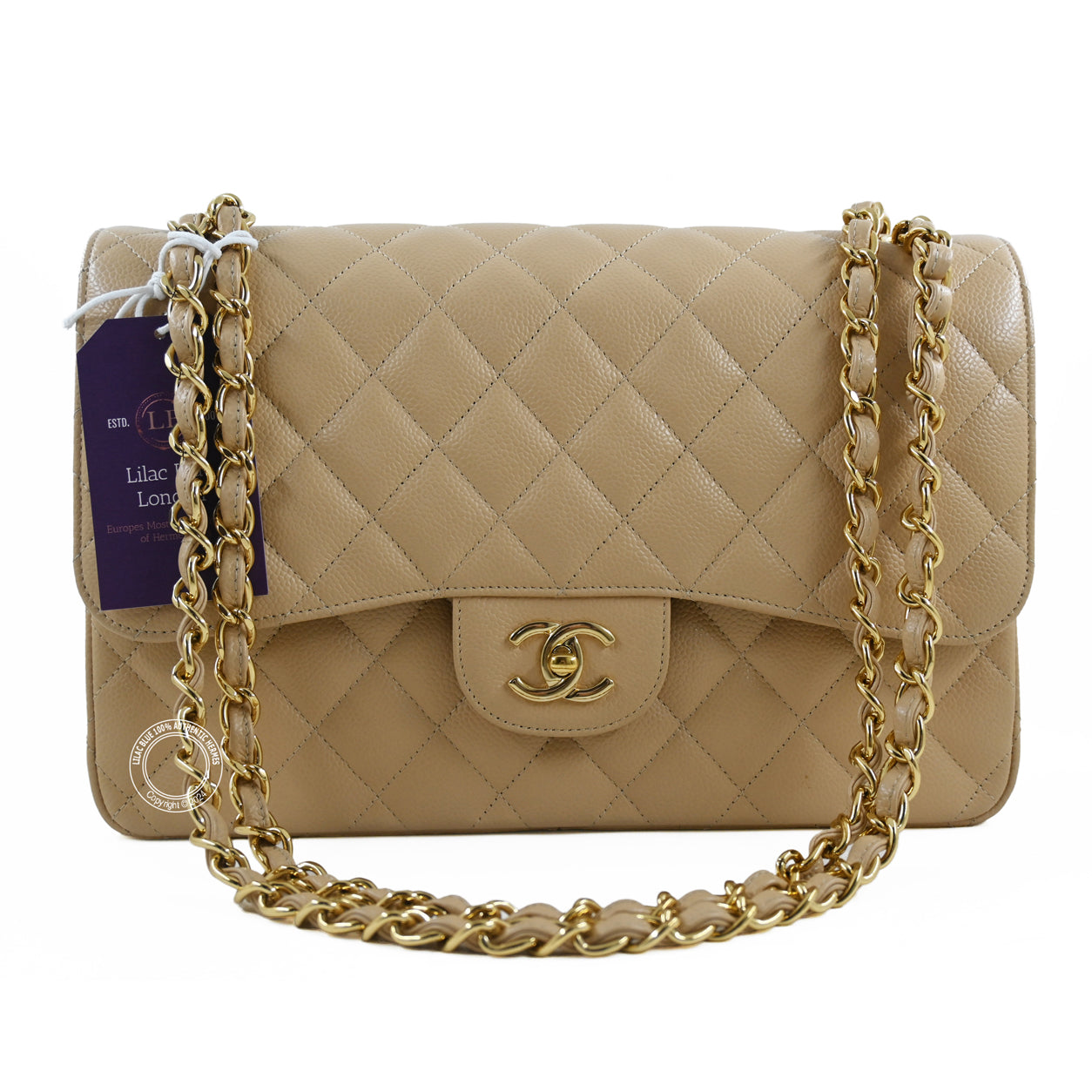 Chanel Double Flap Jumbo Beige Caviar GHW - Preloved