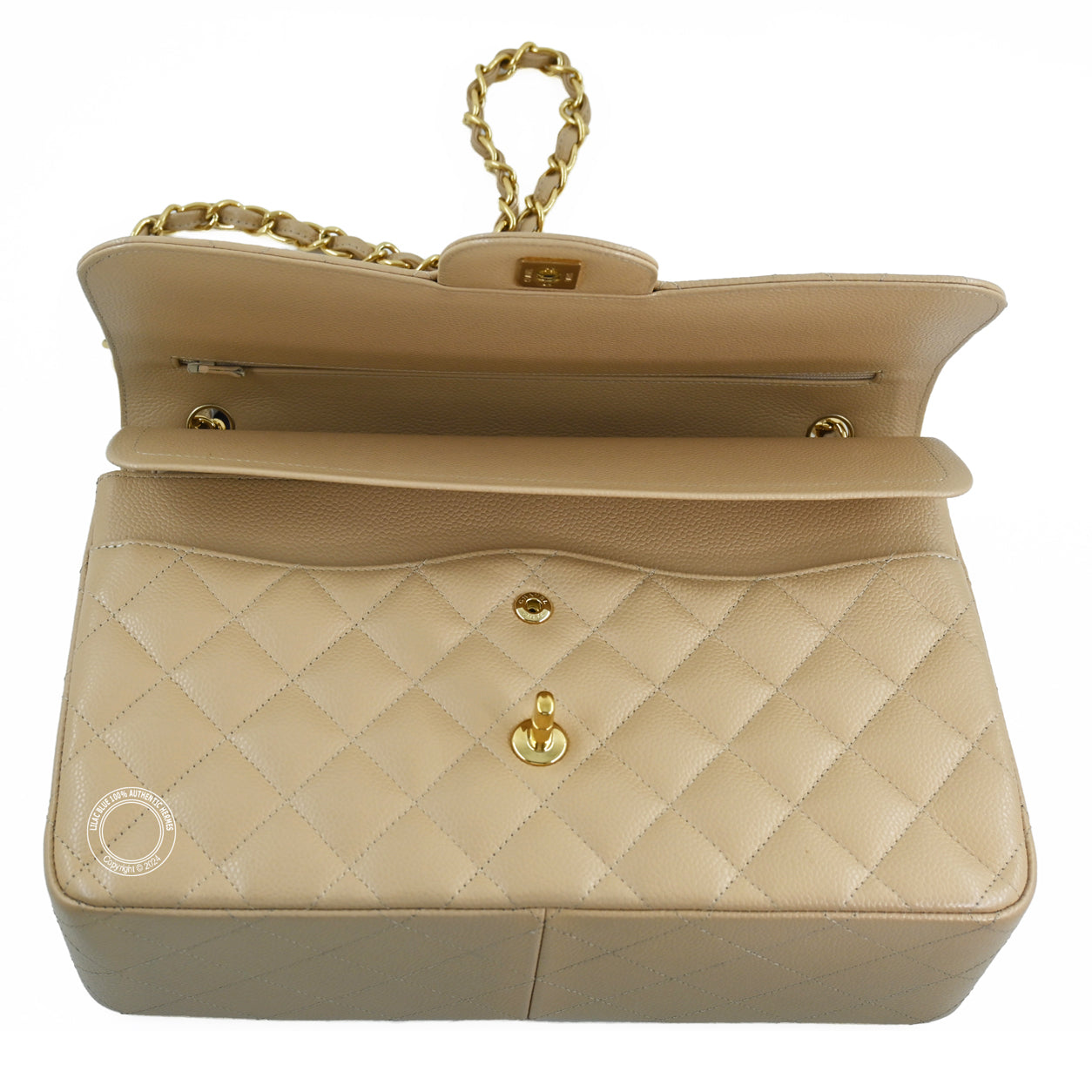 Chanel Double Flap Jumbo Beige Caviar GHW - Preloved