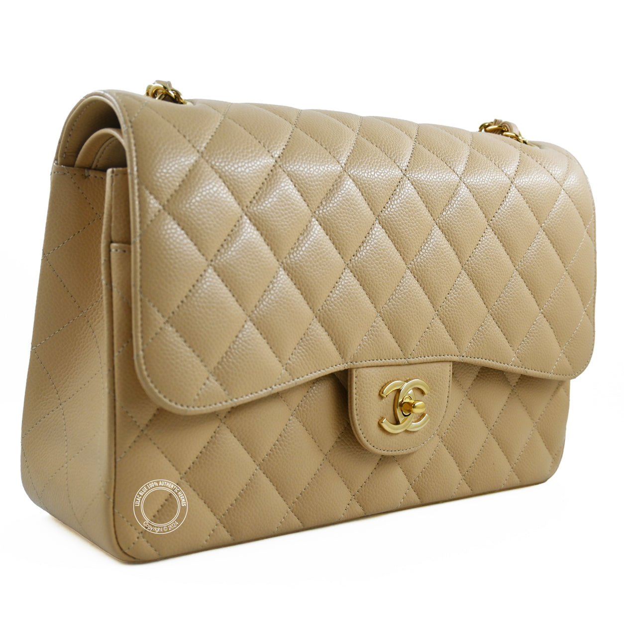 Chanel Double Flap Jumbo Beige Caviar GHW - Preloved