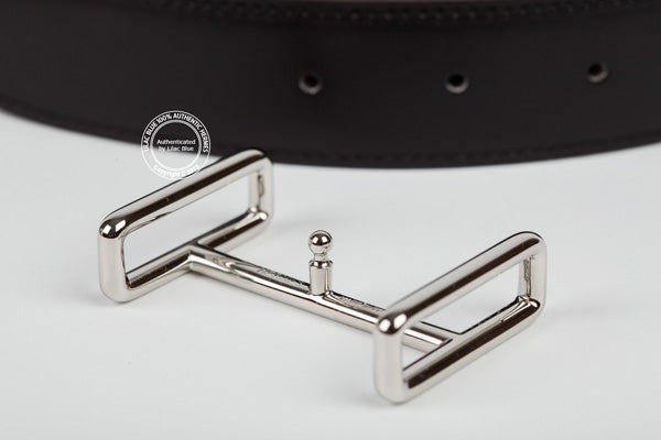 Hermès Idem Belt. Black & Gold Leather, Palladium