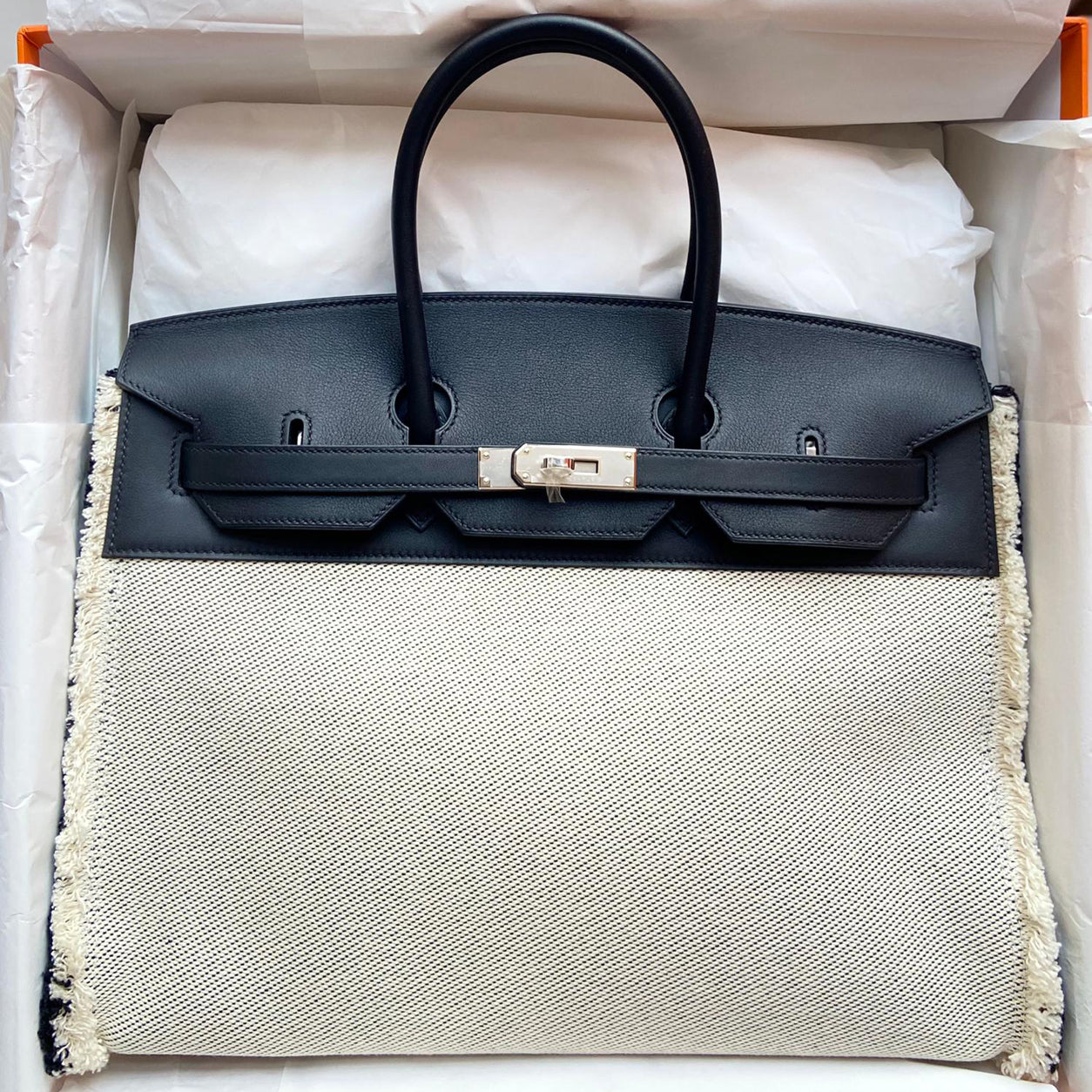 Hermès Birkin 35cm Black Fray Fray Swift & Toile PHW