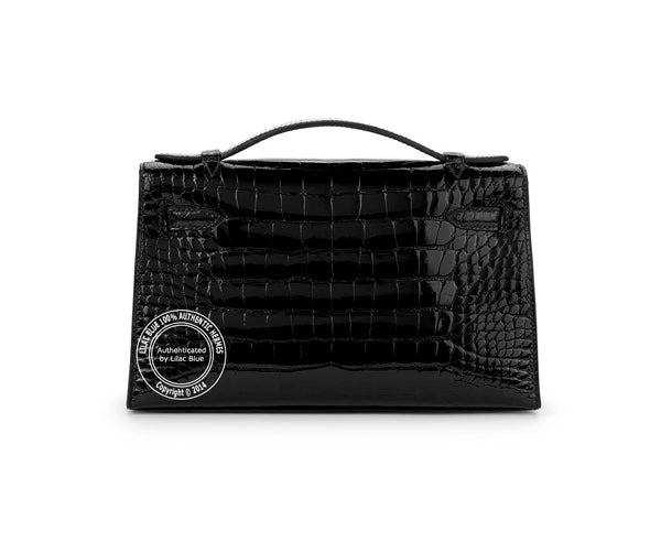 Hermès Kelly 22cm Mini Pochette Black Shiny Croc PHW