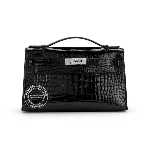 Hermès Kelly 22cm Mini Pochette Black Shiny Croc PHW