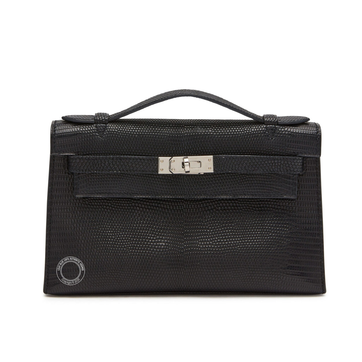 Hermes Kelly 22cm Black Pochette Lizard PHW