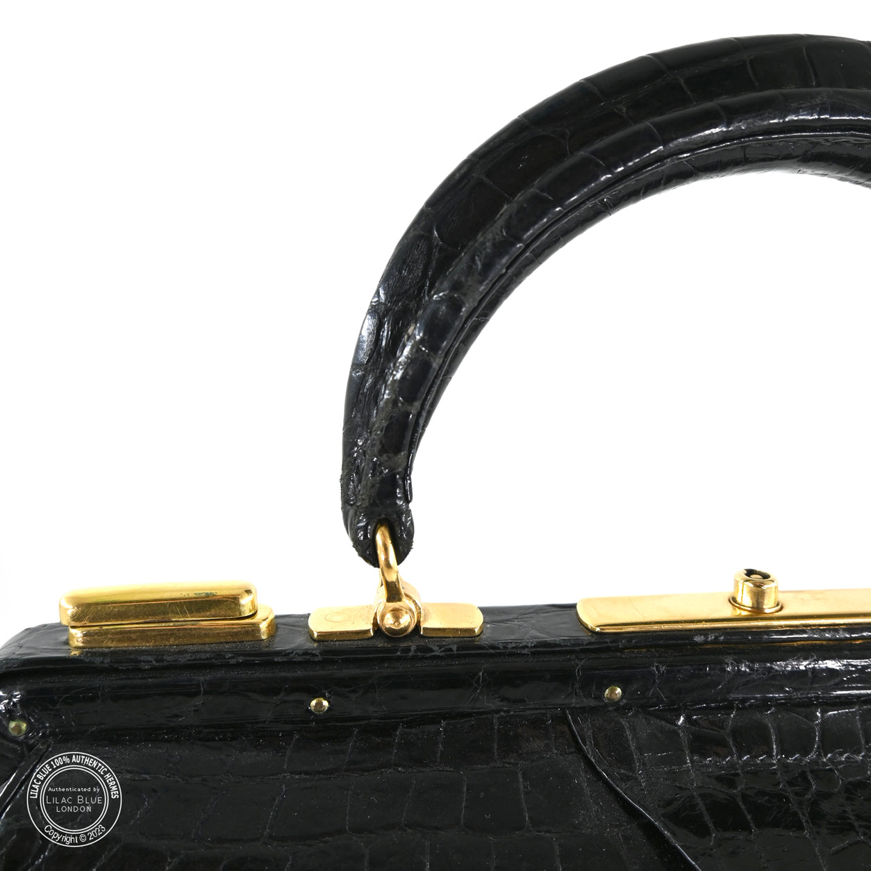 Hermès Sac Mallette 27cm Black Shiny Croc GHW - Vintage