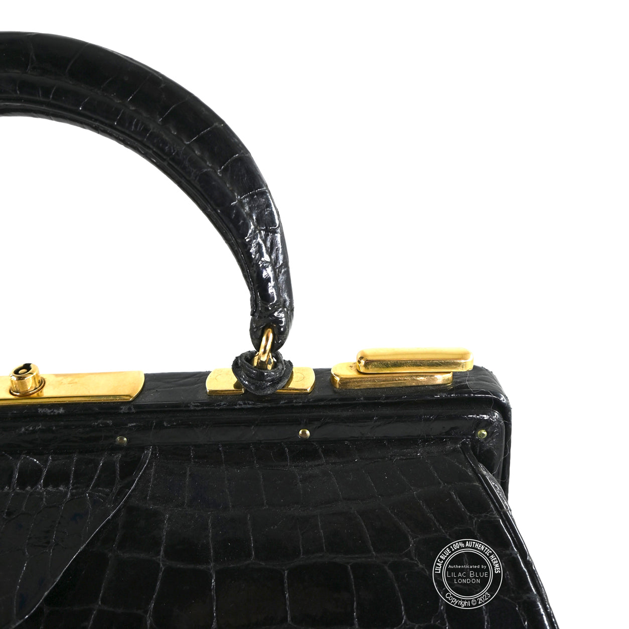 Hermès Sac Mallette 27cm Black Shiny Croc GHW - Vintage