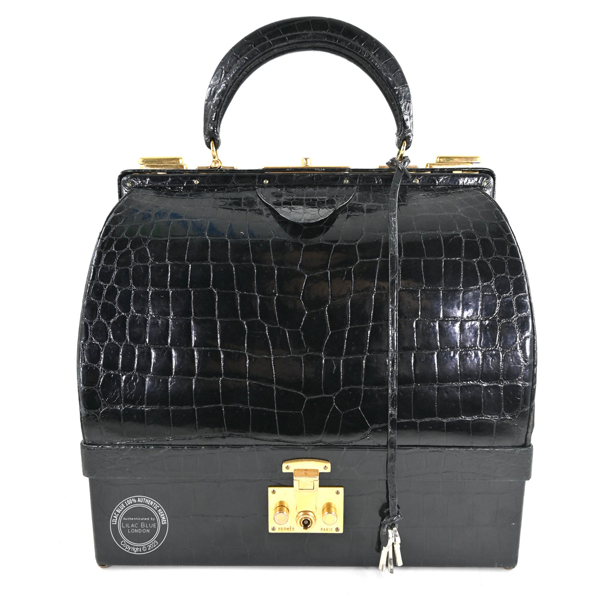 Hermès Sac Mallette 27cm Black Shiny Croc GHW - Vintage