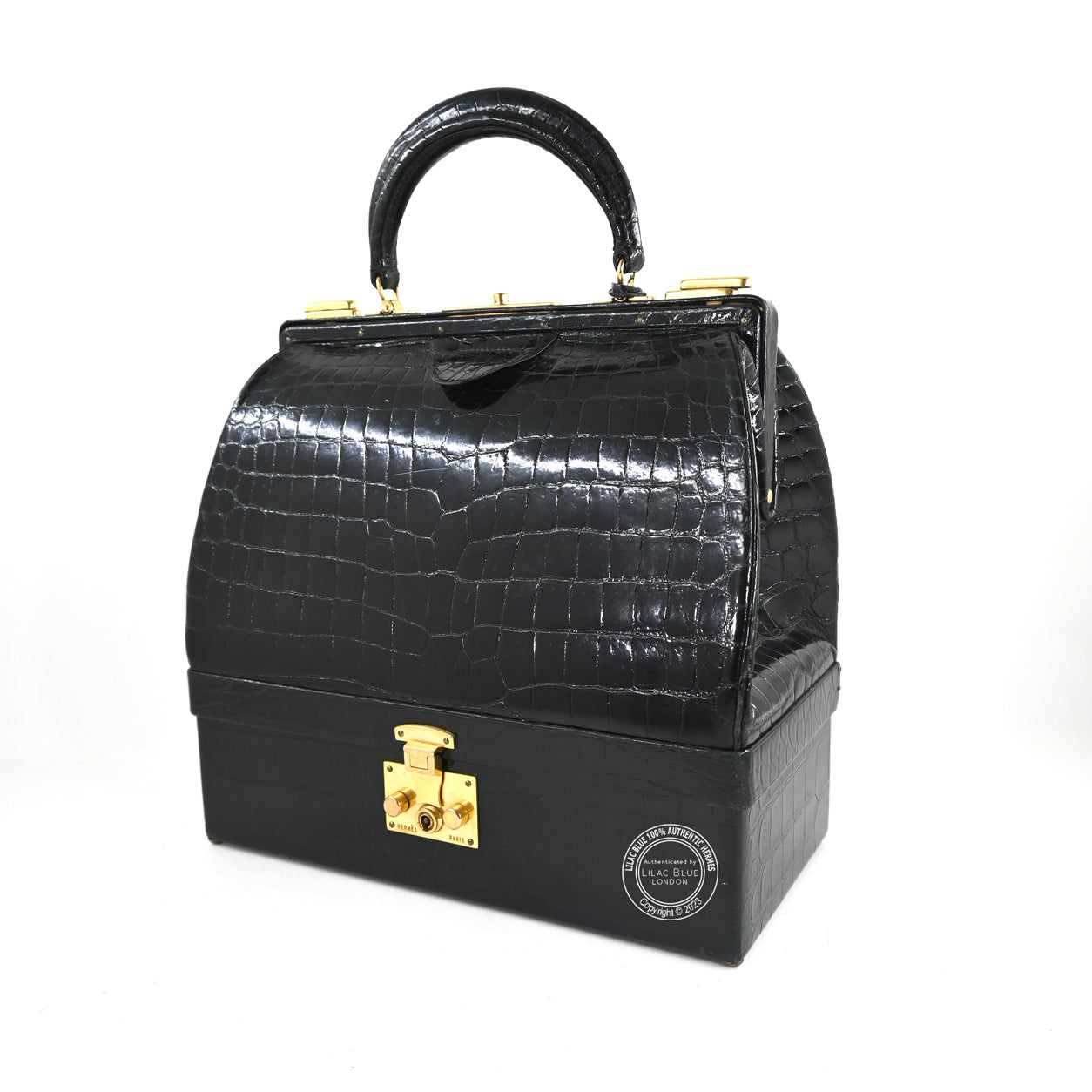 Hermès Sac Mallette 27cm Black Shiny Croc GHW - Vintage