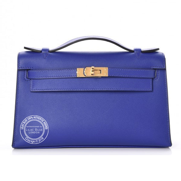 Hermès Kelly 22cm Bleu Electrique Mini Pochette Swift GHW