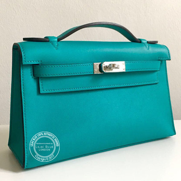 Hermes Kelly 22cm Bleu Paon Mini Pochette Swift PHW