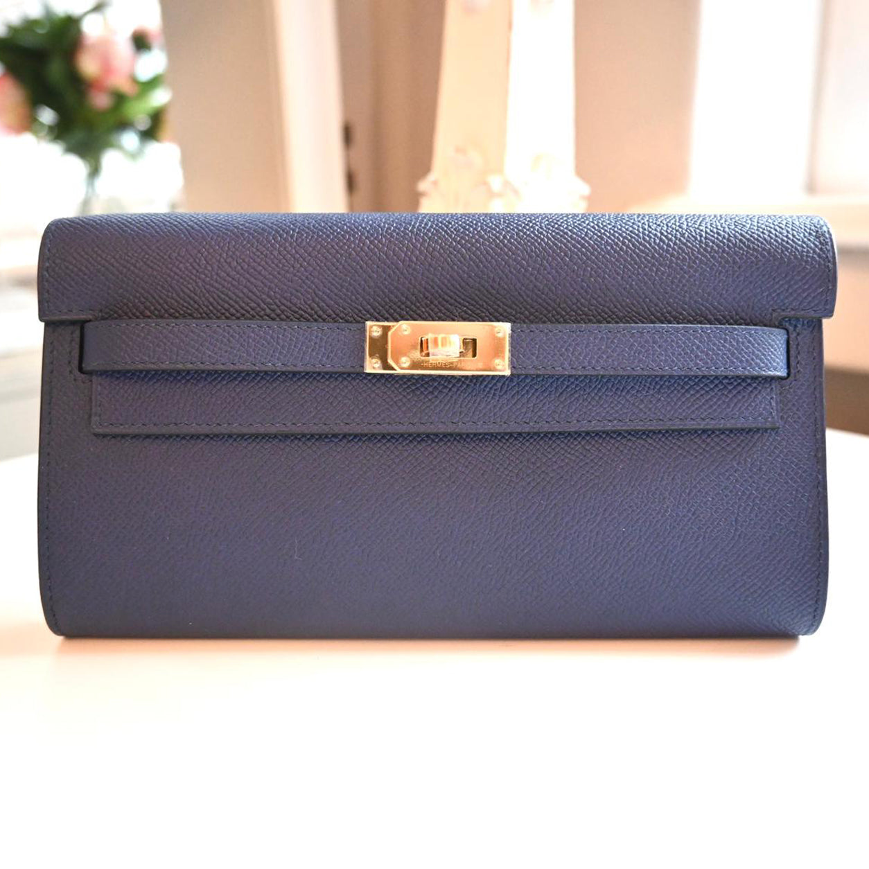 Hermès Kelly 20cm Wallet to Go Bleu Saphir Epsom GHW