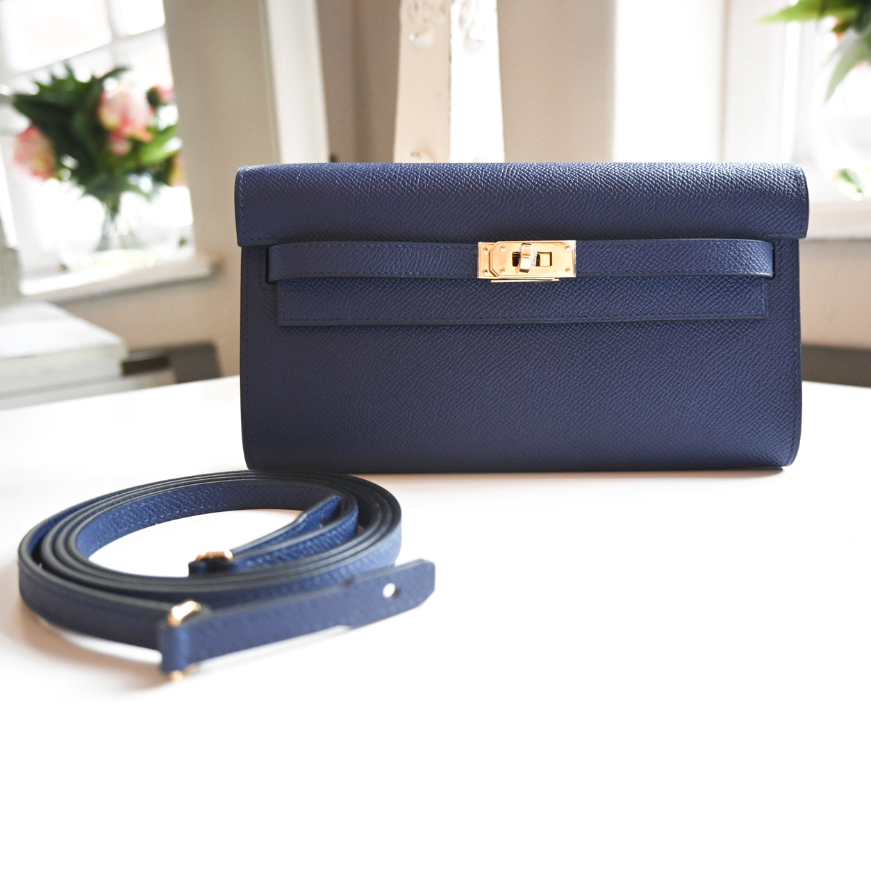 Hermès Kelly 20cm Wallet to Go Bleu Saphir Epsom GHW