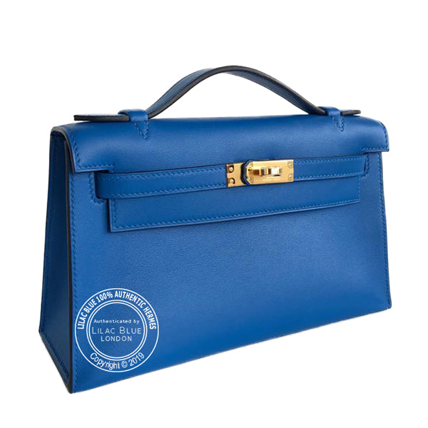 Hermes Kelly 22cm Bleu Zellige Mini Pochette Swift GHW
