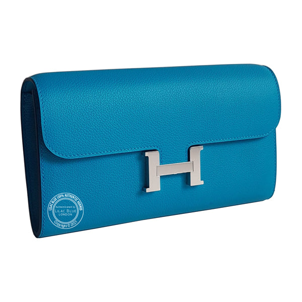 Hermes Constance Wallet To Go Bleu de France Evercolor PHW