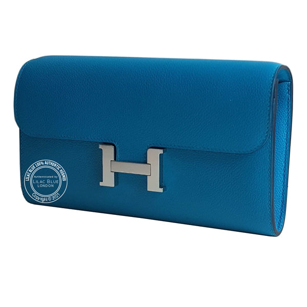 Hermes Constance Wallet To Go Bleu de France Evercolor PHW