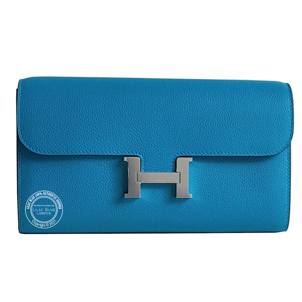 Hermes Constance Wallet To Go Bleu de France Evercolor PHW