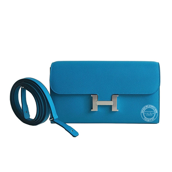 Hermes Constance Wallet To Go Bleu de France Evercolor PHW