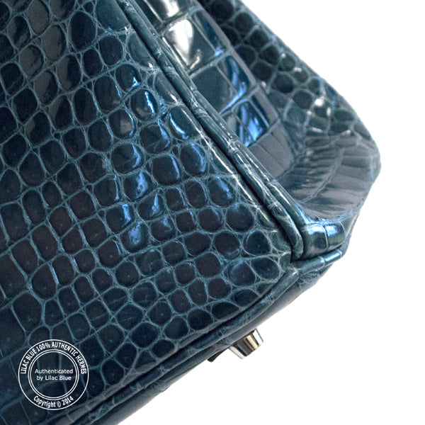Hermès Birkin 35cm Brighton Blue Shiny Croc PHW