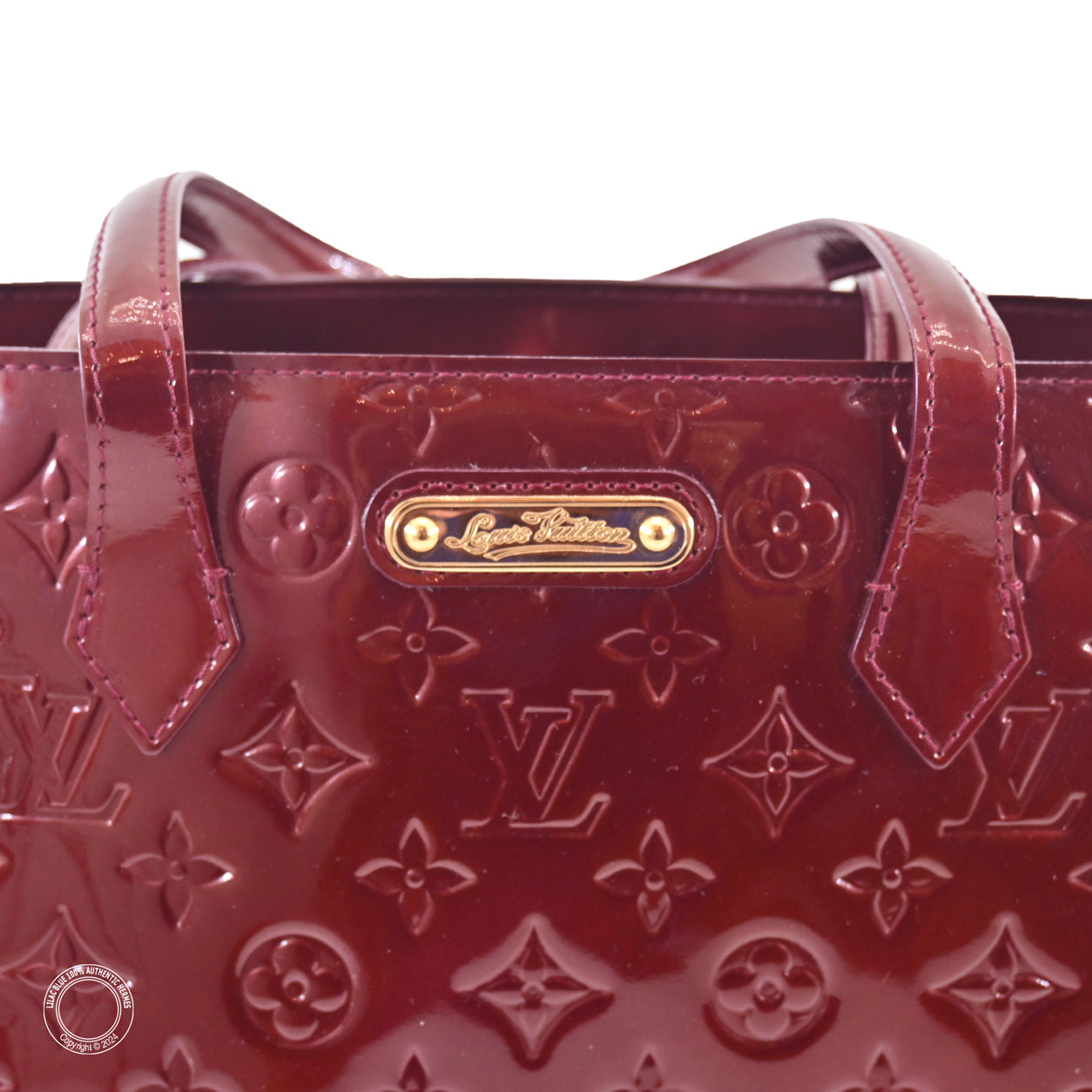Louis Vuitton Wilshire Tote MM Burgundy Monogram Vernis GHW - Preloved