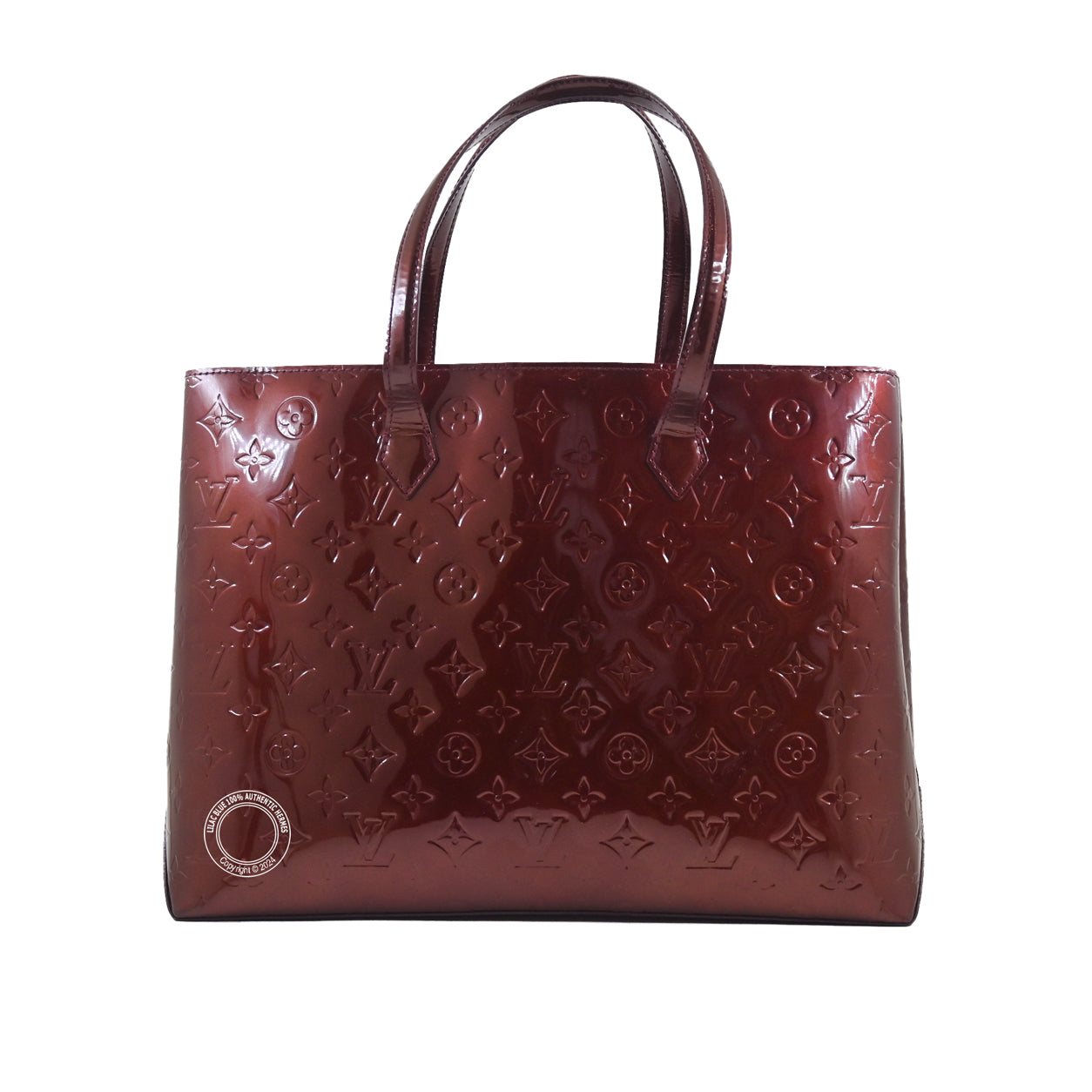 Louis Vuitton Wilshire Tote MM Burgundy Monogram Vernis GHW - Preloved