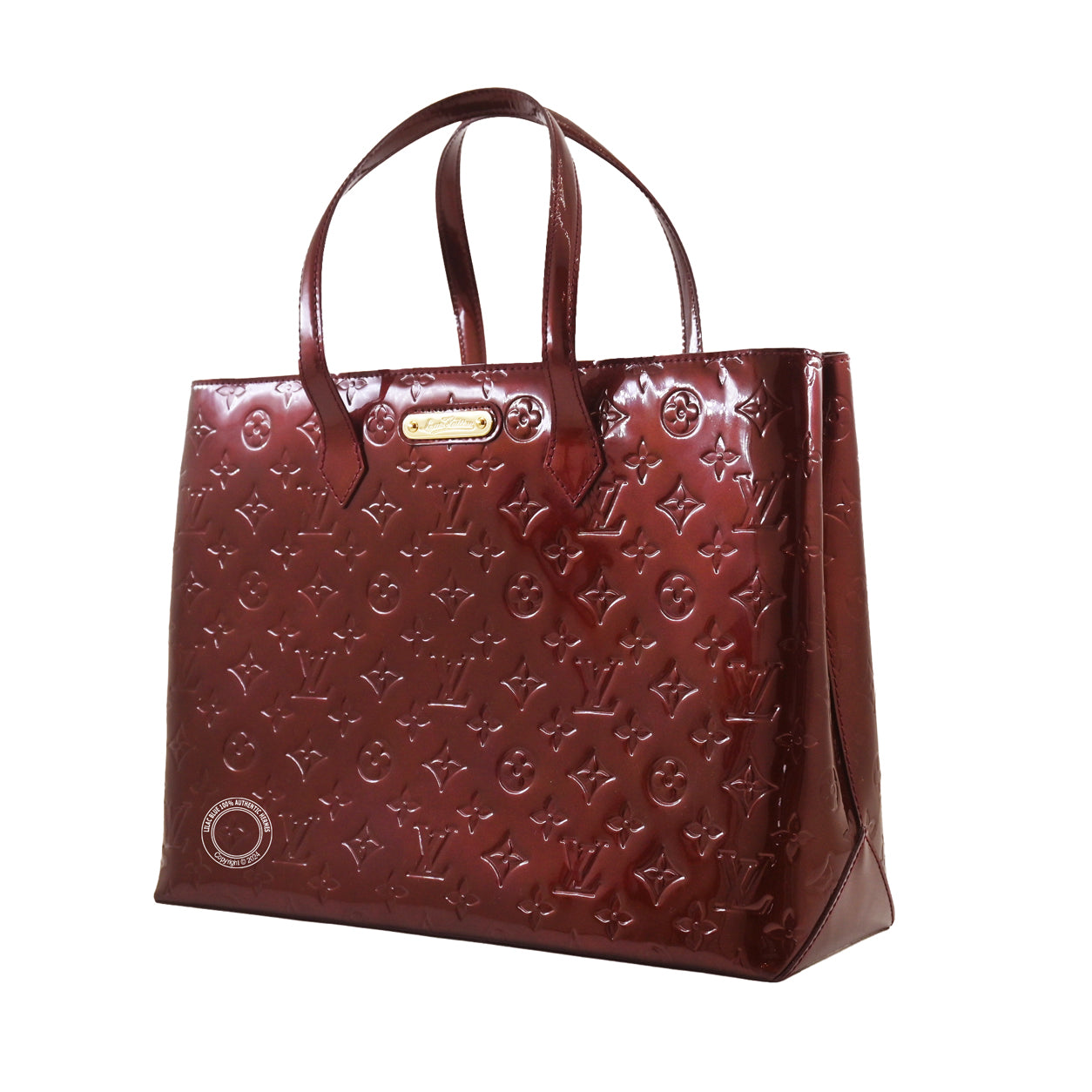 Louis Vuitton Wilshire Tote MM Burgundy Monogram Vernis GHW - Preloved