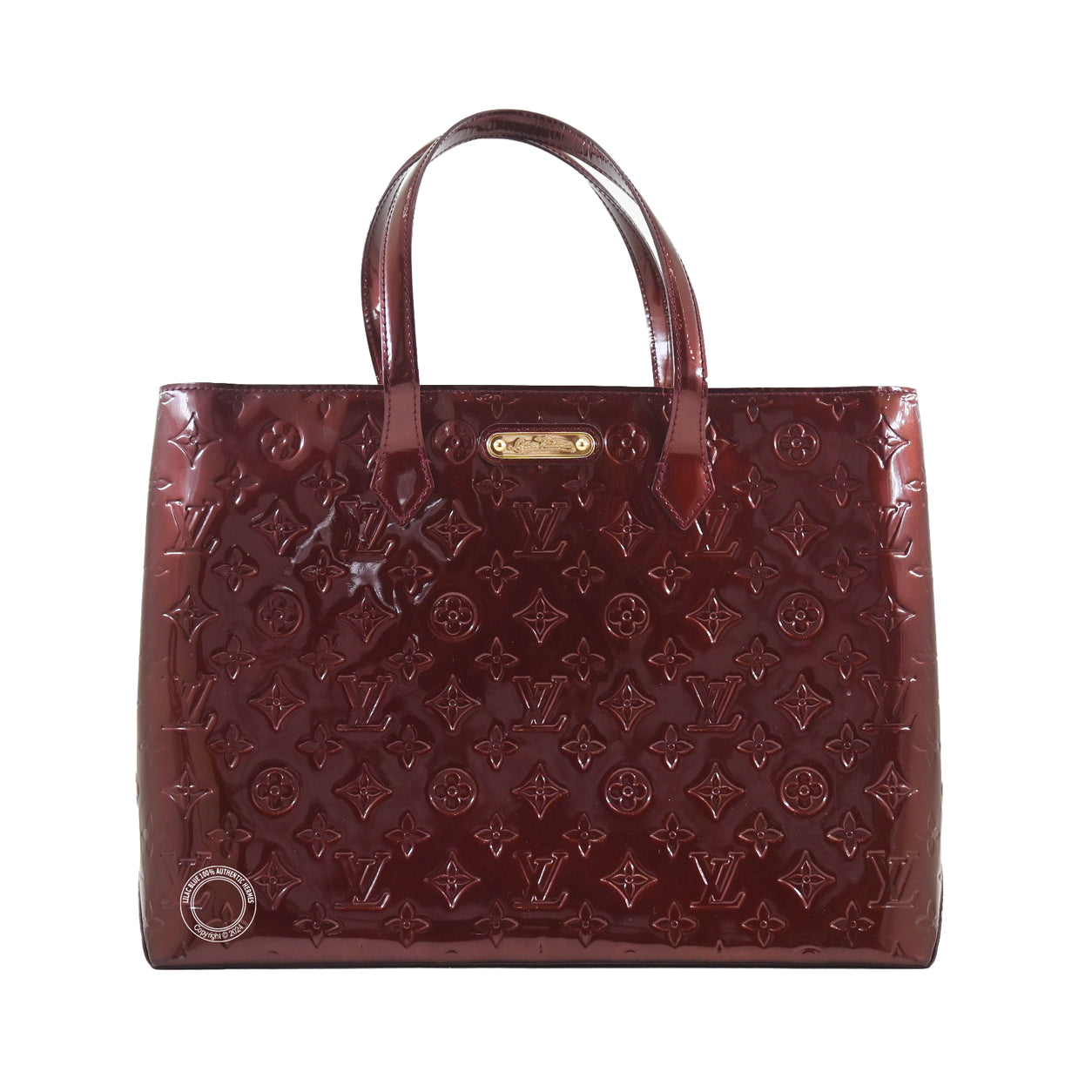 Louis Vuitton Wilshire Tote MM Burgundy Monogram Vernis GHW - Preloved