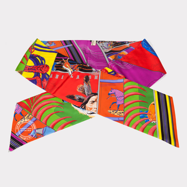 Hermès Maxi Twilly Carré en Carrés. Rouge, Vert Vif & Violet