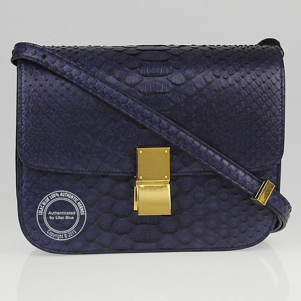 Celine Classic Box Bag in Navy Blue Python