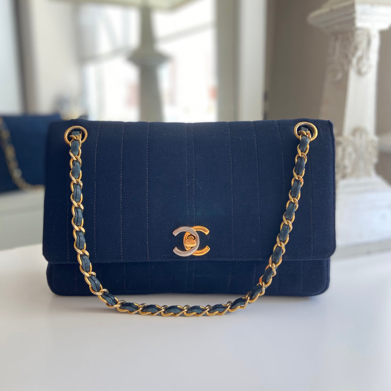 Chanel 2.55 Navy Cloth GHW - Preloved