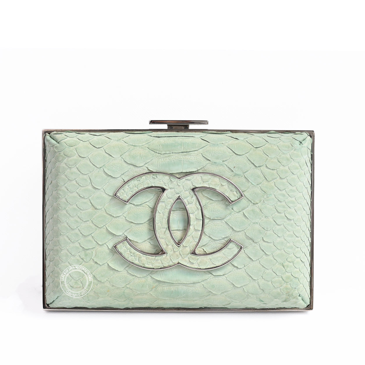 Chanel Box Clutch Mint Green Python PHW - Preloved