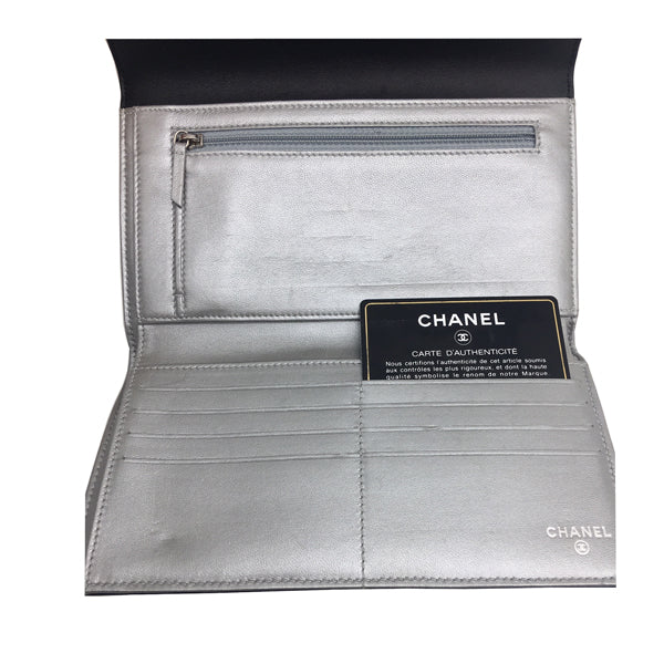 Chanel Camelia Wallet Black Calfskin Silver - Preloved