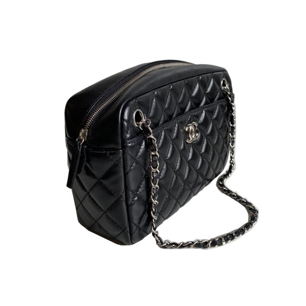 Chanel Classic Camera Case Black Lambskin Silver- Preloved