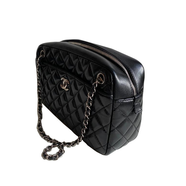 Chanel Classic Camera Case Black Lambskin Silver- Preloved