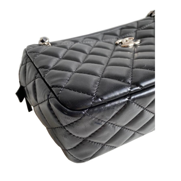 Chanel Classic Camera Case Black Lambskin Silver- Preloved