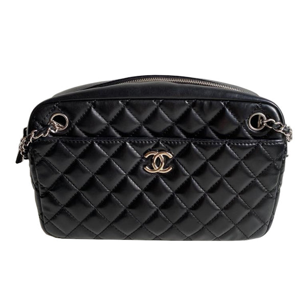 Chanel Classic Camera Case Black Lambskin Silver- Preloved