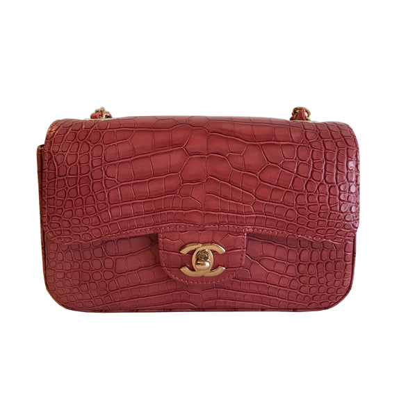 Chanel Classic Flap Bag Mini Dusky Pink Croc GHW - Brand New