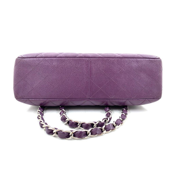 Chanel Classic Flap Bag Jumbo Purple Caviar Silver - Preloved
