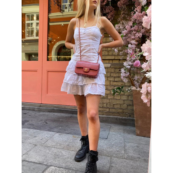 Chanel Classic Flap Bag Mini Dusky Pink Croc GHW - Brand New