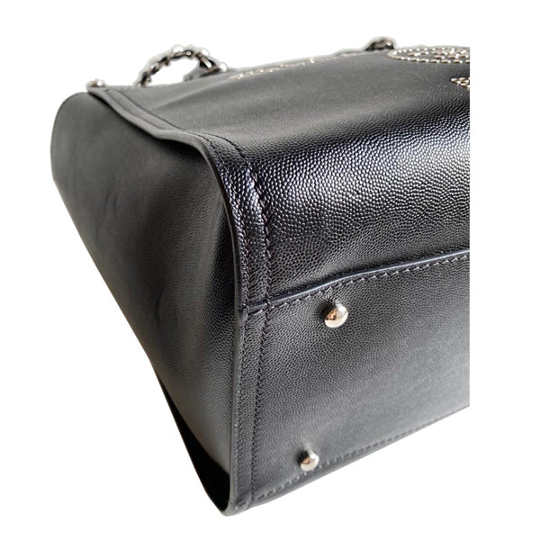 Chanel Deauville Tote Black Caviar Leather Silver - Preloved