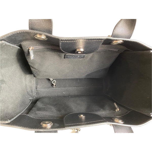 Chanel Deauville Tote Black Caviar Leather Silver - Preloved