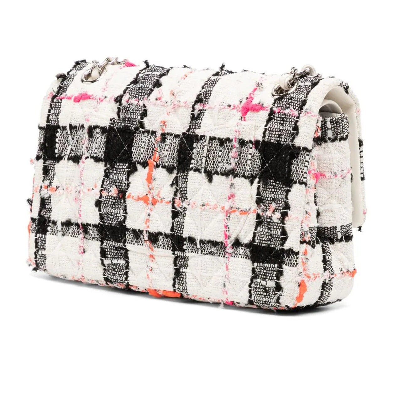 Chanel Double Flap Medium Black/Pink/White Tweed PHW - Preloved
