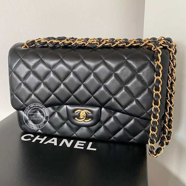 Chanel Double Flap Bag Jumbo Black Lambskin Gold