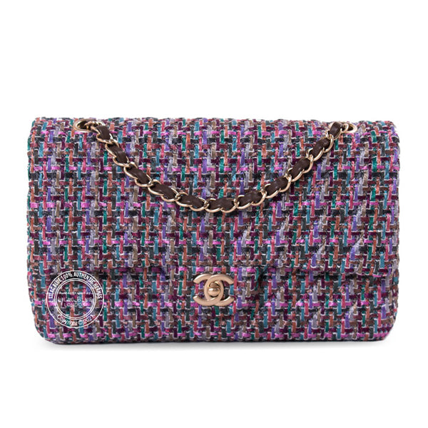 Chanel Double Flap Bag Jumbo Purple Tweed