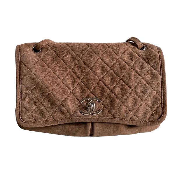 Chanel Maxi Flap Bag Nubuck Silver - Preloved
