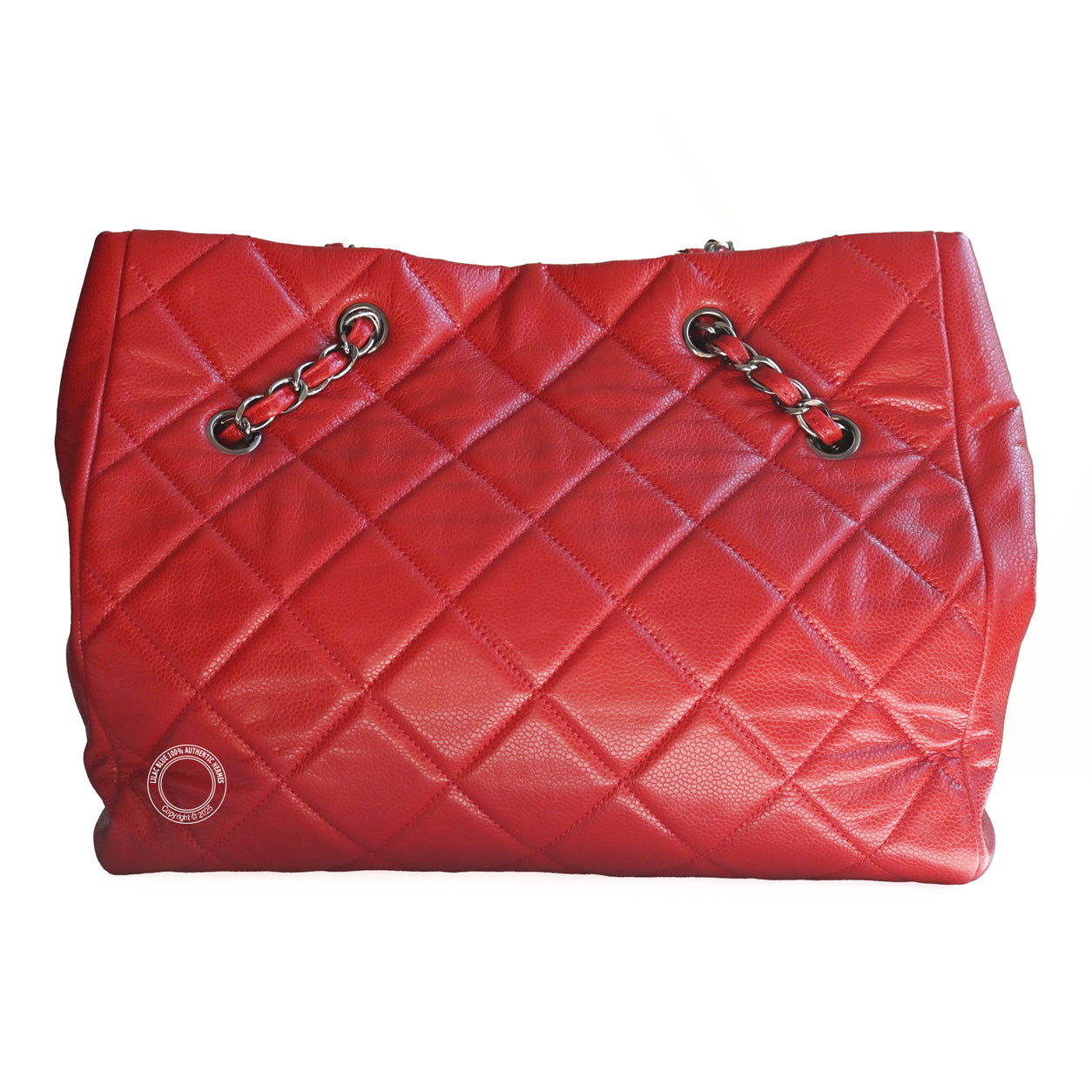 Chanel Tote Red Quilted Caviar Leather PHW - Preloved