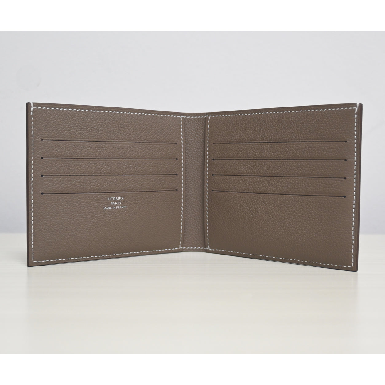 Hermès Citizen Twill Compact Card Holder Etoupe Evercolor