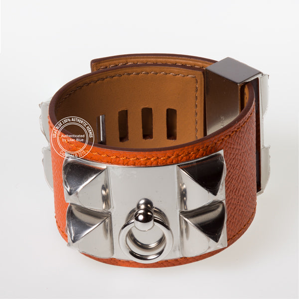 Hermès Collier de Chien in Orange with Silver Hardware