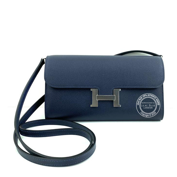 Hermès Constance Wallet To Go Bleu Nuit Evercolor PHW
