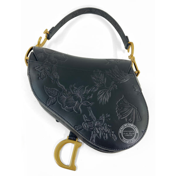 Dior Saddle Bag Black Embossed Leather GHW