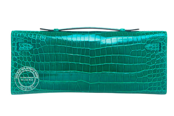 Hermès Kelly 31cm Emerald Cut Pochette Shiny Croc PHW